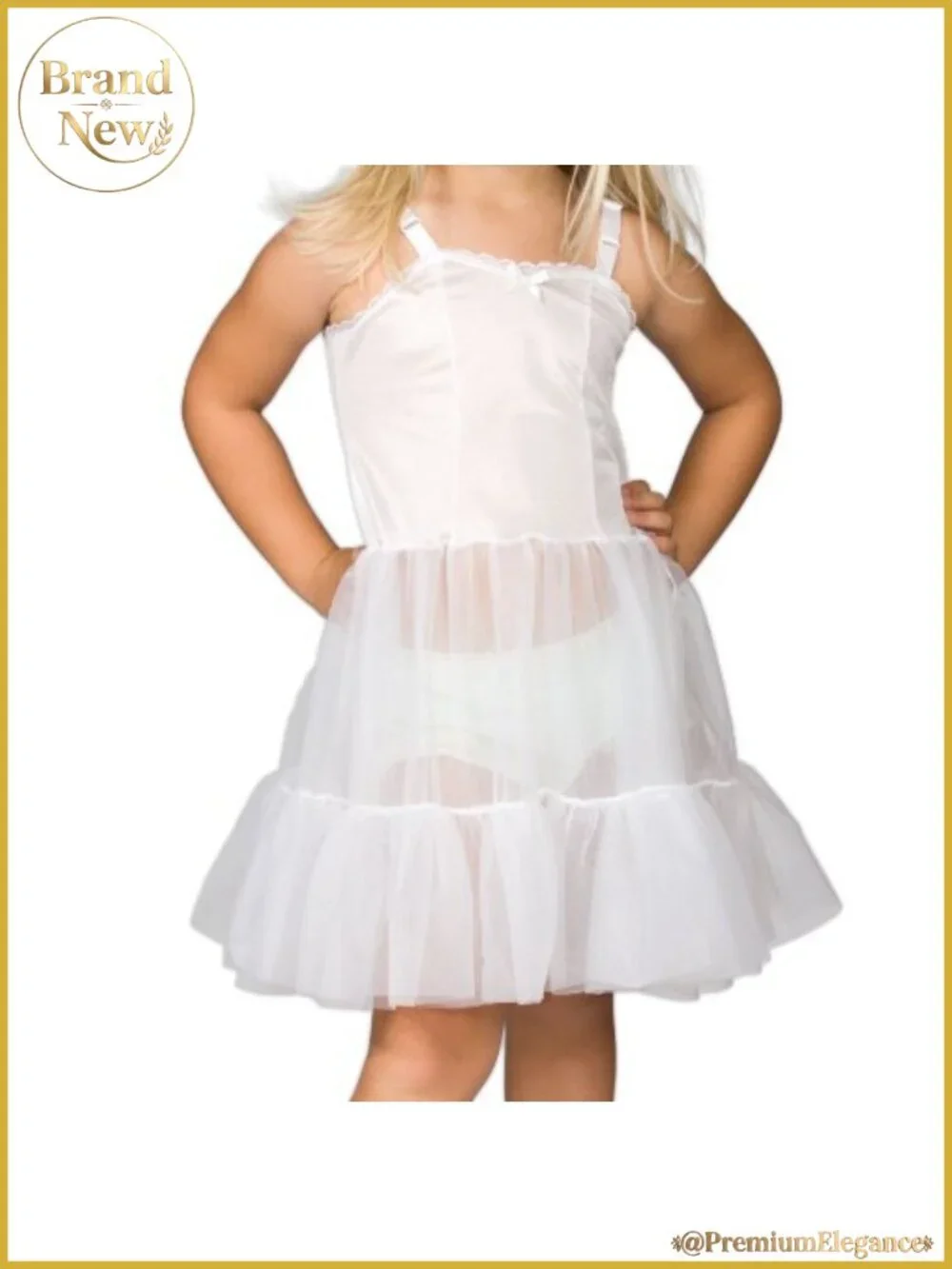 Girls Bouffant Slip Petticoat, Nylon, Sweetheart Neckline, Adjustable Fit